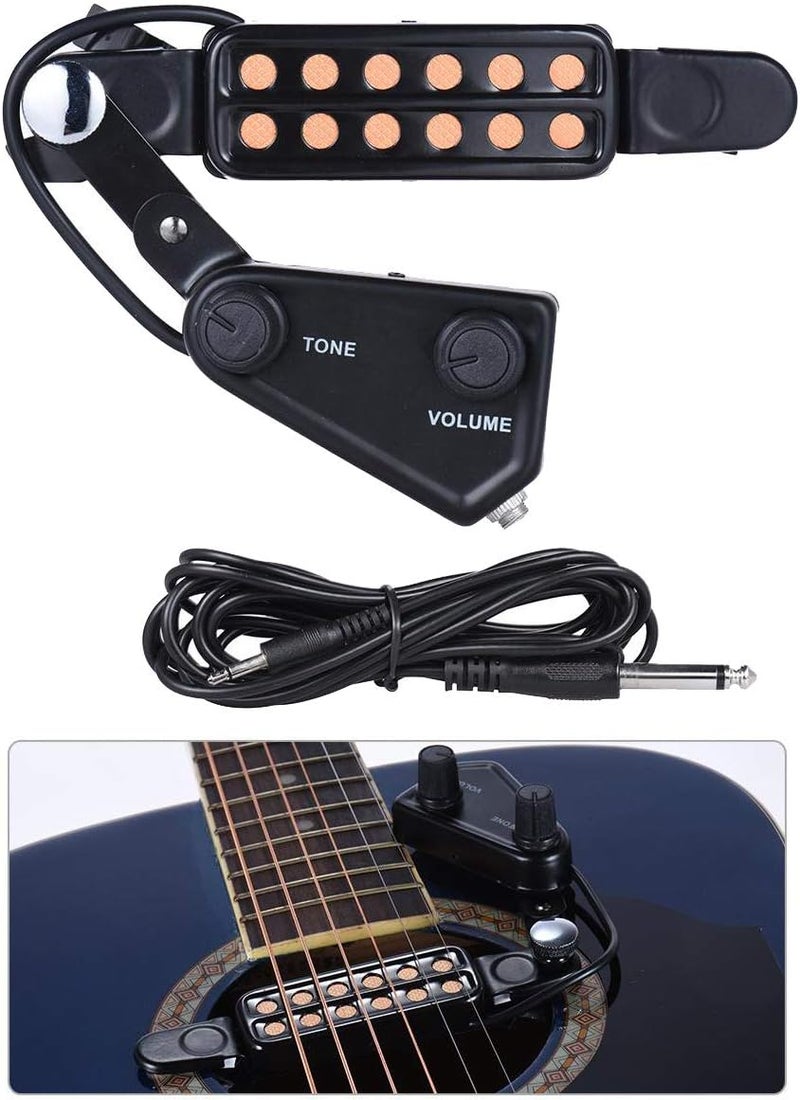 TRADERPLUS 12 SoundHole Guitar Pickup Acoustic Electric Transducer for Acoustic Guitar Magnetic Preamplifier with Tone and Volume Control, Cable Length 10 ft - Image 1