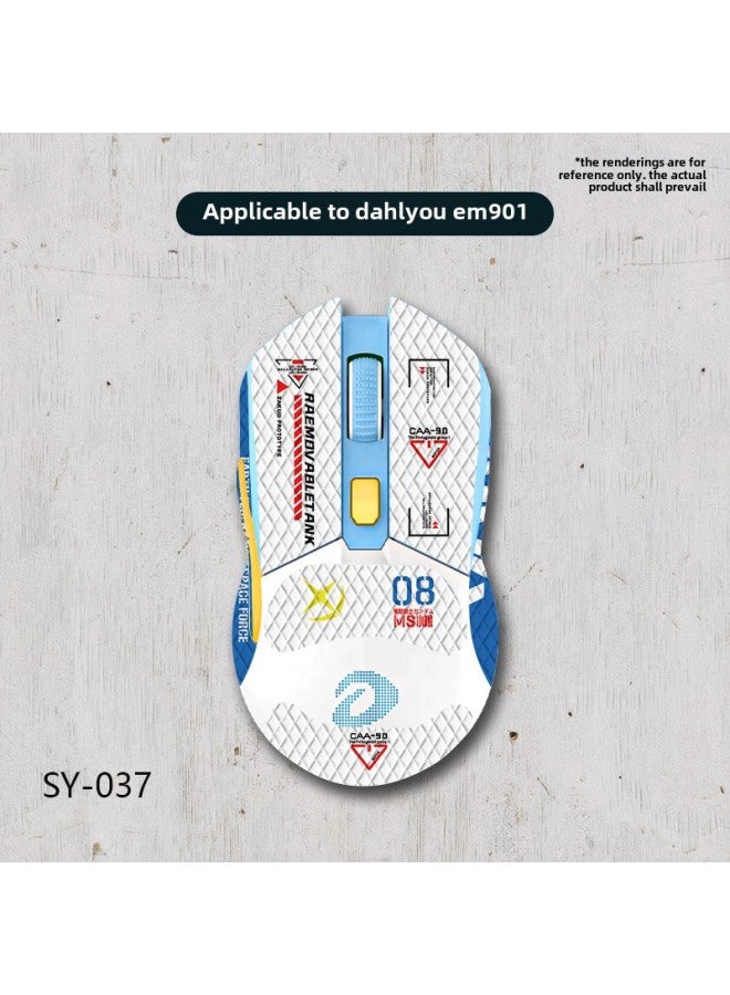 For Daryou EM901 EM912 Mouse Anti-slip Stickers Full Bag With Back Stickers Sweat-absorbent Lizard Skin For Wholesale-Color:Daryou EM901-SY-037 White Gundam/White Diamond-Full Package - Image 1