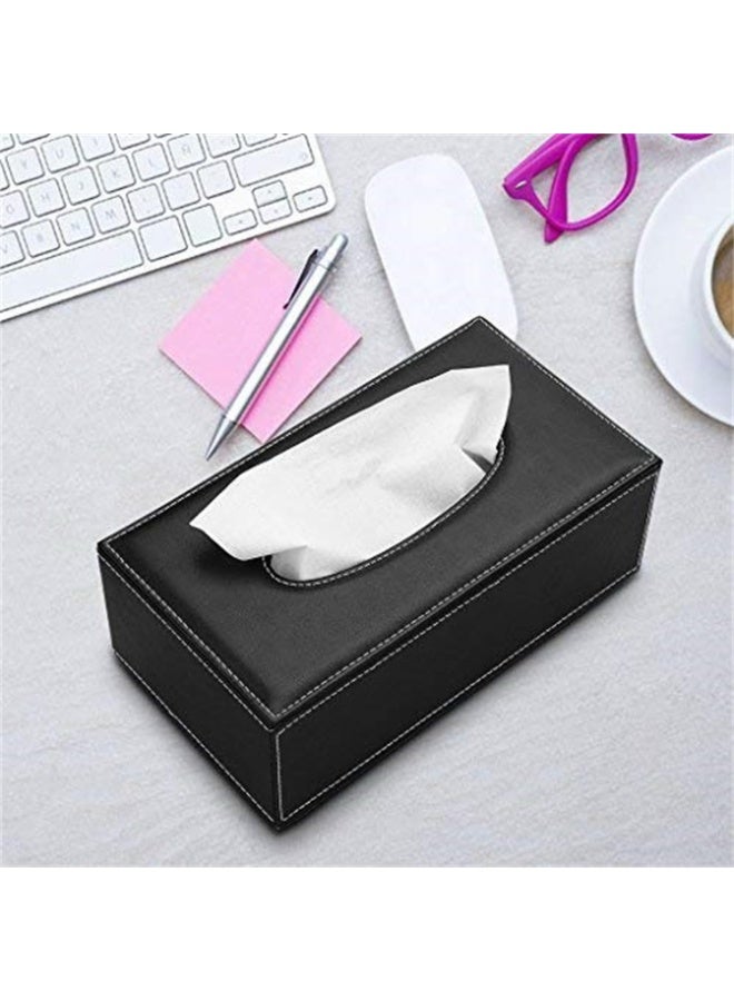 PU Leather Tissue Box Cover - Premium Rectangular Napkin Holder for Home/Office/Car (Black, 24x12x9.5cm) - Image 2