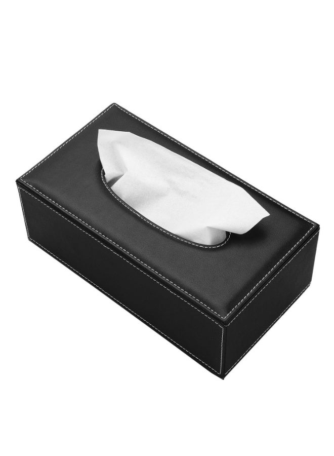 PU Leather Tissue Box Cover - Premium Rectangular Napkin Holder for Home/Office/Car (Black, 24x12x9.5cm) - Image 4