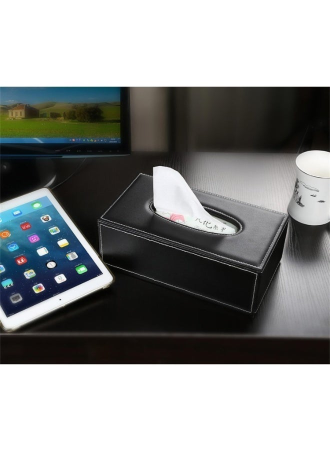 PU Leather Tissue Box Cover - Premium Rectangular Napkin Holder for Home/Office/Car (Black, 24x12x9.5cm) - Image 3