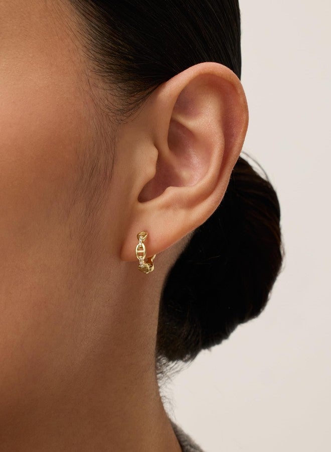 PAVOI 18K Yellow Gold Plated 925 Sterling Silver Posts Cubic Zirconia Chained Huggie Earrings for Women | Dainty CZ Chain Link Hoops Earrings - Image 2