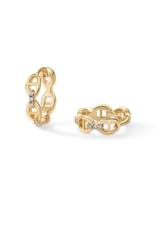 PAVOI 18K Yellow Gold Plated 925 Sterling Silver Posts Cubic Zirconia Chained Huggie Earrings for Women | Dainty CZ Chain Link Hoops Earrings - Image 3