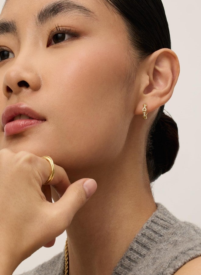 PAVOI 18K Yellow Gold Plated 925 Sterling Silver Posts Cubic Zirconia Chained Huggie Earrings for Women | Dainty CZ Chain Link Hoops Earrings - Image 4