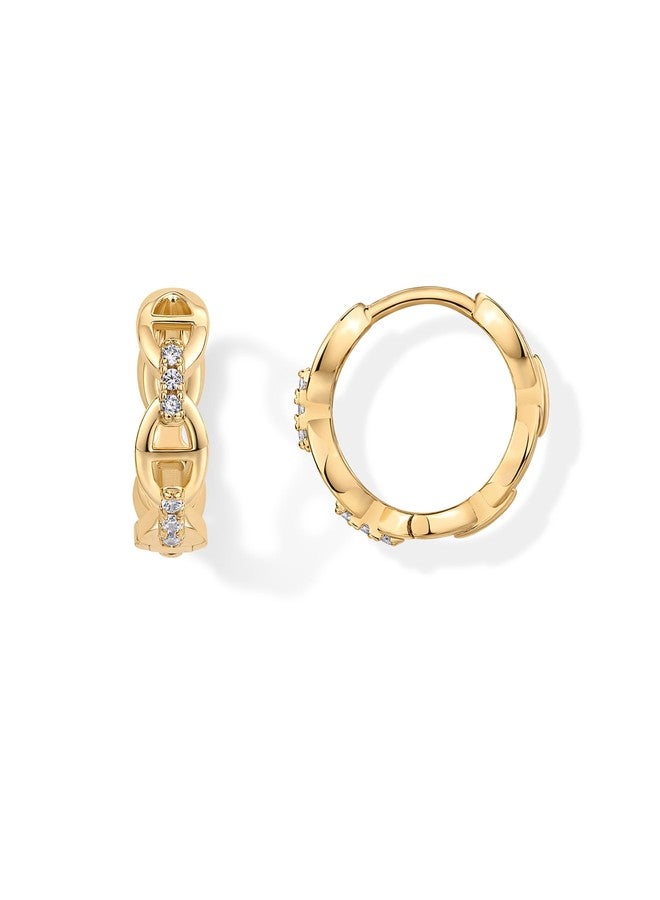 PAVOI 18K Yellow Gold Plated 925 Sterling Silver Posts Cubic Zirconia Chained Huggie Earrings for Women | Dainty CZ Chain Link Hoops Earrings - Image 1