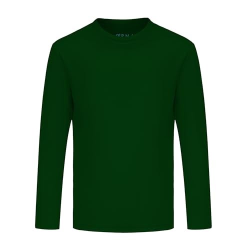 Opna Youth Athletic Performance Long Sleeve Shirts for Boy's or Girl's – UV Protection Moisture Wicking Rash Guard Forest Green - Image 1