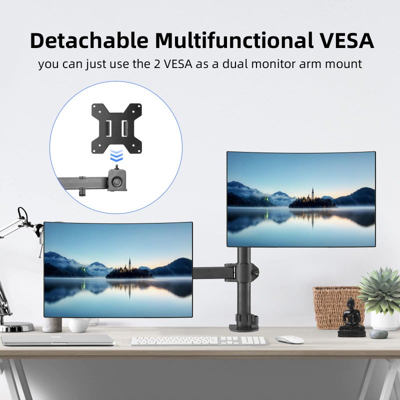 Suptek Monitor and Laptop Mount Holds 13-32 inch Computer Screen, Adjustable Monitor Arm Stand with Laptop Tray for 13-27 inch, Hold 22 lbs, with Clamp and Grommet Mounting Base - Image 5