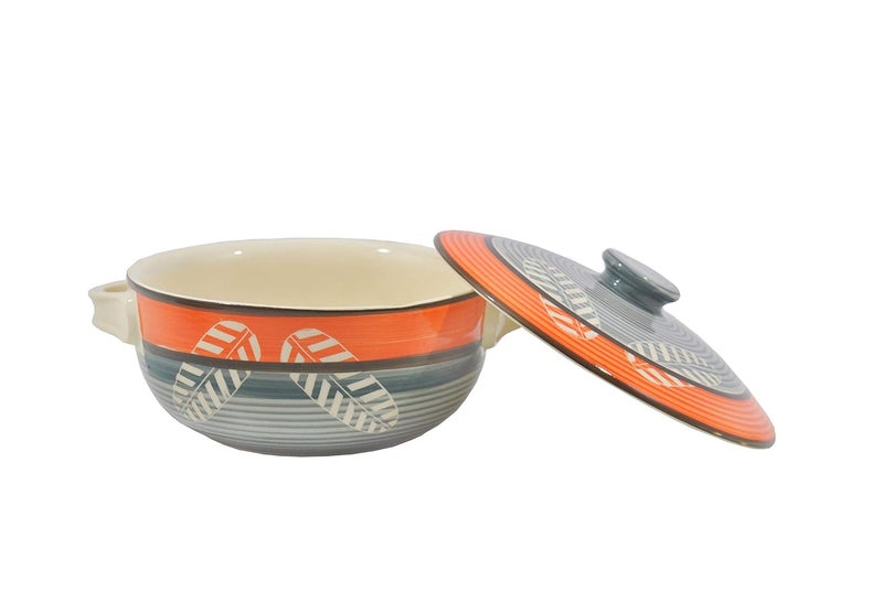 Caffeine Ceramic Handmade Ancient Orange Leaf Dinner Set (19 pcs Microwave Safe & Dishwasher Safe) - Image 3