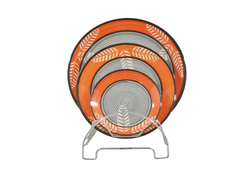 Caffeine Ceramic Handmade Ancient Orange Leaf Dinner Set (19 pcs Microwave Safe & Dishwasher Safe) - Image 2