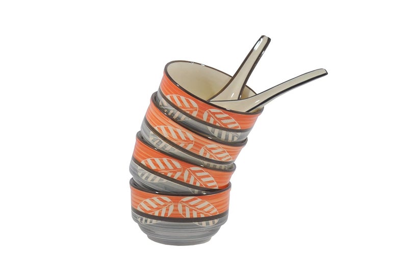 Caffeine Ceramic Handmade Ancient Orange Leaf Dinner Set (19 pcs Microwave Safe & Dishwasher Safe) - Image 5