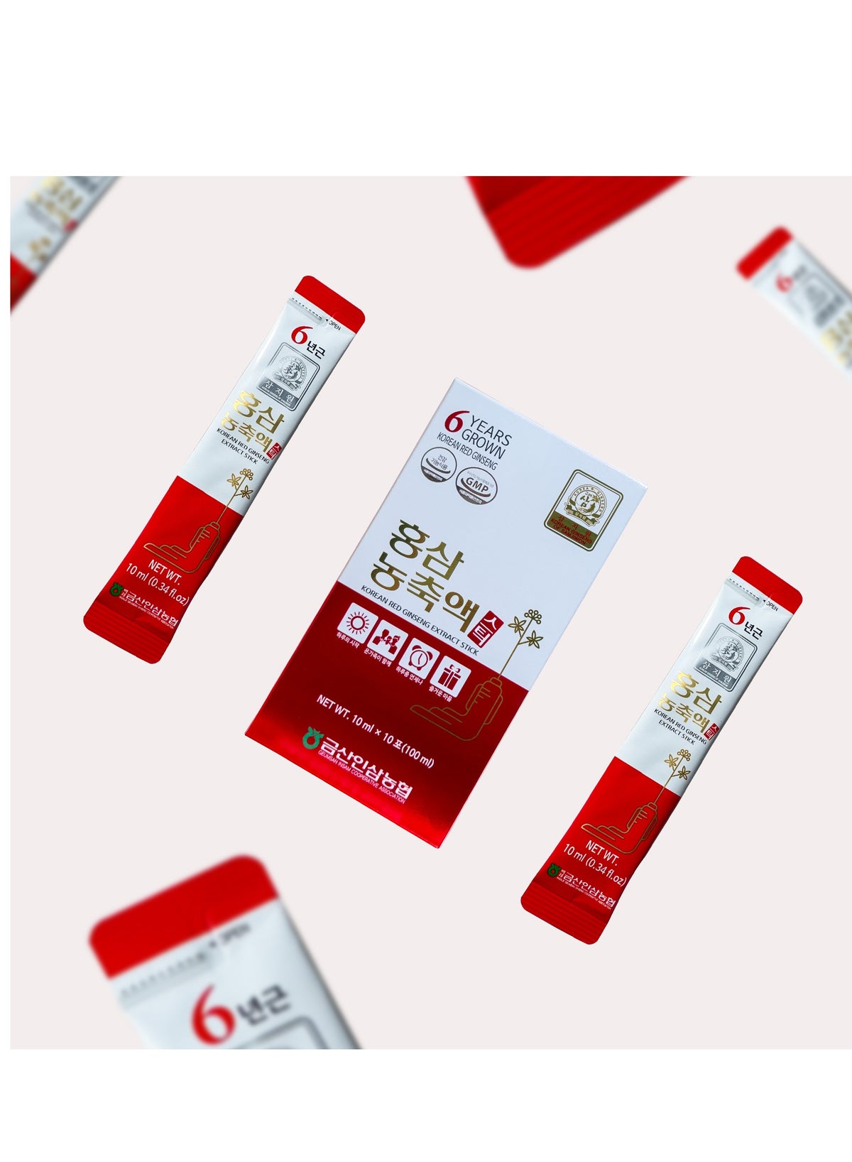 Pure Red Ginseng Extract Stick 6 Years Grown Energy Boost Immune Boost GMP Standards 10ml 10Pcs