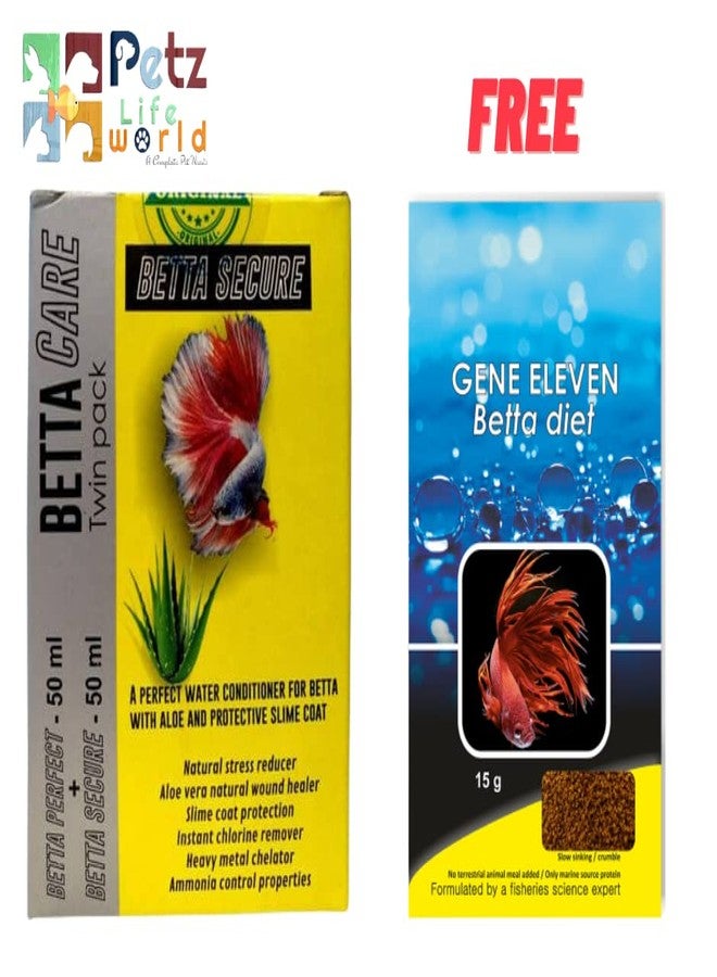 VAYINATO Aquatic Remedies Betta Care Twin Pack(Betta Perfect-50 Ml + Betta Secure-50 Ml)+ With Free Gene Eleven Betta Food,15G |Stress Remover,Aloe Vera Extract + Leaf&Organic Acid Extracts - Image 2