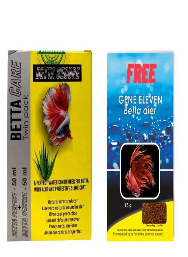 VAYINATO Aquatic Remedies Betta Care Twin Pack(Betta Perfect-50 Ml + Betta Secure-50 Ml)+ With Free Gene Eleven Betta Food,15G |Stress Remover,Aloe Vera Extract + Leaf&Organic Acid Extracts - Image 1