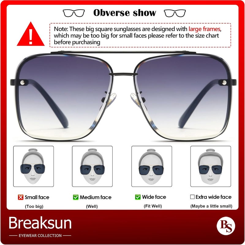 Breaksun Square Aviator Sunglasses for Men Women Fashion Vintage Diamond Cutting Lens Classic Military Pilot Gradient Shades - Image 5