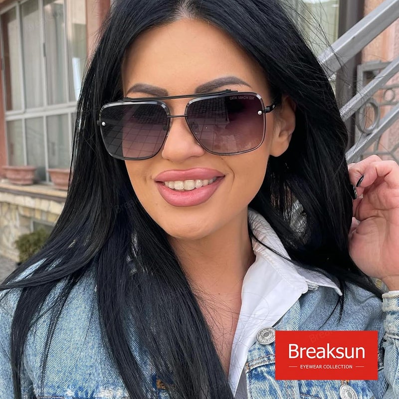 Breaksun Square Aviator Sunglasses for Men Women Fashion Vintage Diamond Cutting Lens Classic Military Pilot Gradient Shades - Image 3