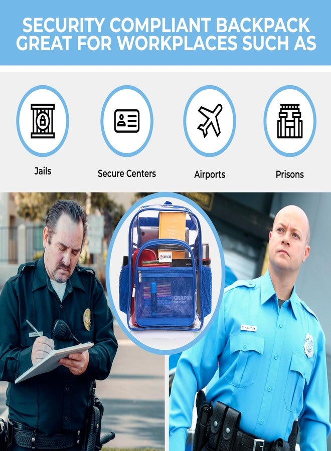 SHYLERO حقيبة ظهر شفافة شديدة التحمل من SHYLERO مزودة بقفل TSA وسحاب ثنائي الاتجاه. حقيبة ظهر شفافة من مادة PVC كبيرة جدًا - ارتفاع 18 بوصة × عرض 14 بوصة × عمق 8 بوصات - لون أزرق - Image 5