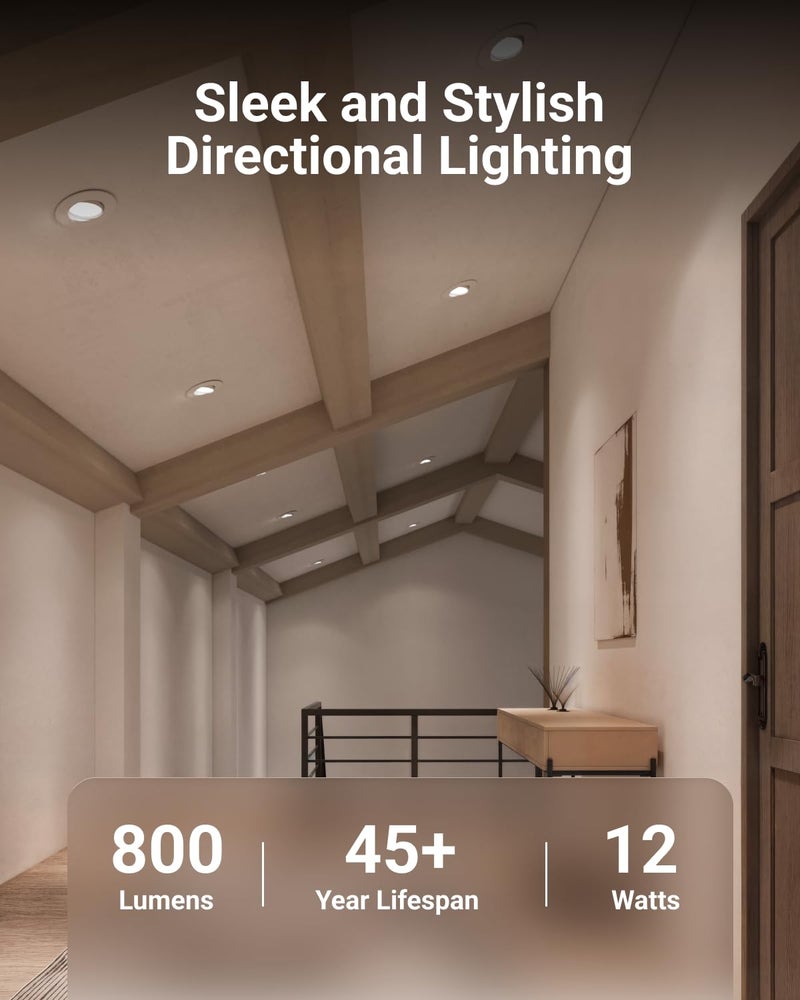 Sunco Lighting Sunco 6 Pack LED Can Lights Eyeball Retrofit Gimbal 5/6 Inch Recessed Lights, 12W=60W, 5 Colors (2700K/3000K/3500K/4000K/5000K), 800 LM, Directional Angled Trim Adjustable Ceiling Downlight, UL - Image 2