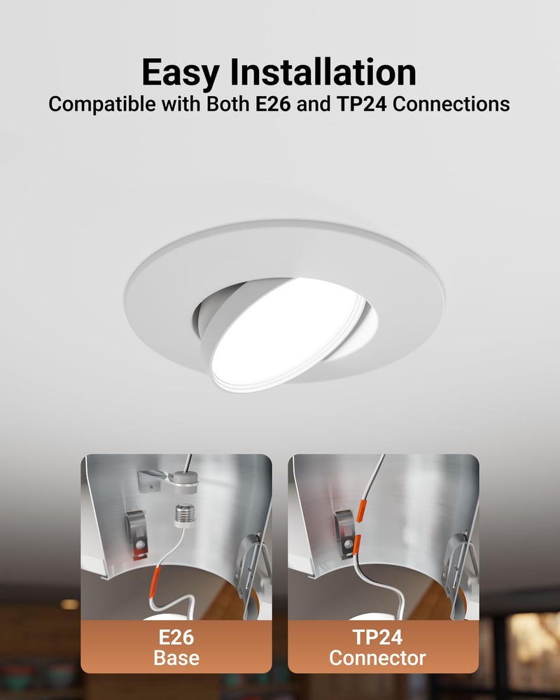 Sunco Lighting Sunco 6 Pack LED Can Lights Eyeball Retrofit Gimbal 5/6 Inch Recessed Lights, 12W=60W, 5 Colors (2700K/3000K/3500K/4000K/5000K), 800 LM, Directional Angled Trim Adjustable Ceiling Downlight, UL - Image 3