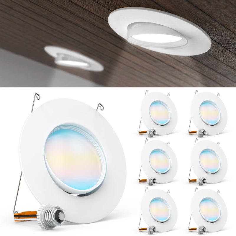 Sunco Lighting Sunco 6 Pack LED Can Lights Eyeball Retrofit Gimbal 5/6 Inch Recessed Lights, 12W=60W, 5 Colors (2700K/3000K/3500K/4000K/5000K), 800 LM, Directional Angled Trim Adjustable Ceiling Downlight, UL - Image 1