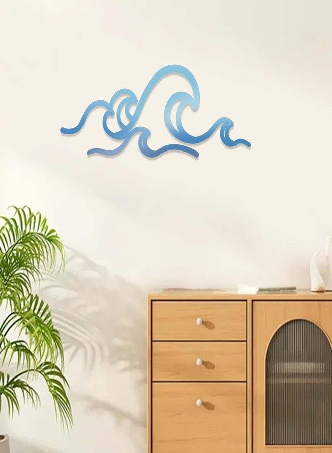 Bnesi Blue Metal Wire Wave Coastal Sea Beach Wall Decor Bathroom Wall Art Ocean Themed Hanging for Home Living Room Surf Board Decor for Bedroom Bathroom Wall (Wave, Medium) - Image 5