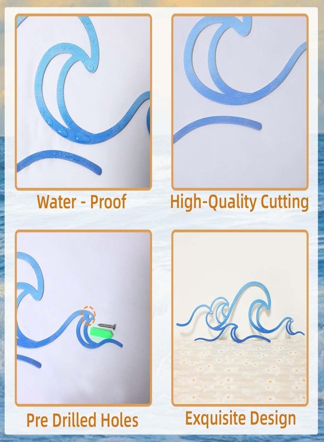 Bnesi Blue Metal Wire Wave Coastal Sea Beach Wall Decor Bathroom Wall Art Ocean Themed Hanging for Home Living Room Surf Board Decor for Bedroom Bathroom Wall (Wave, Medium) - Image 4