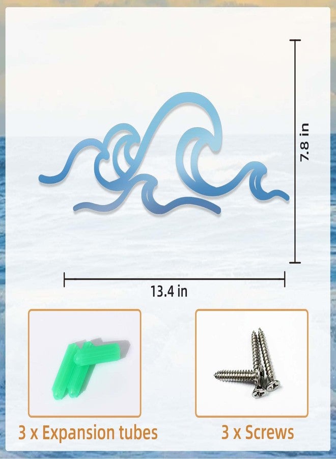 Bnesi Blue Metal Wire Wave Coastal Sea Beach Wall Decor Bathroom Wall Art Ocean Themed Hanging for Home Living Room Surf Board Decor for Bedroom Bathroom Wall (Wave, Medium) - Image 3