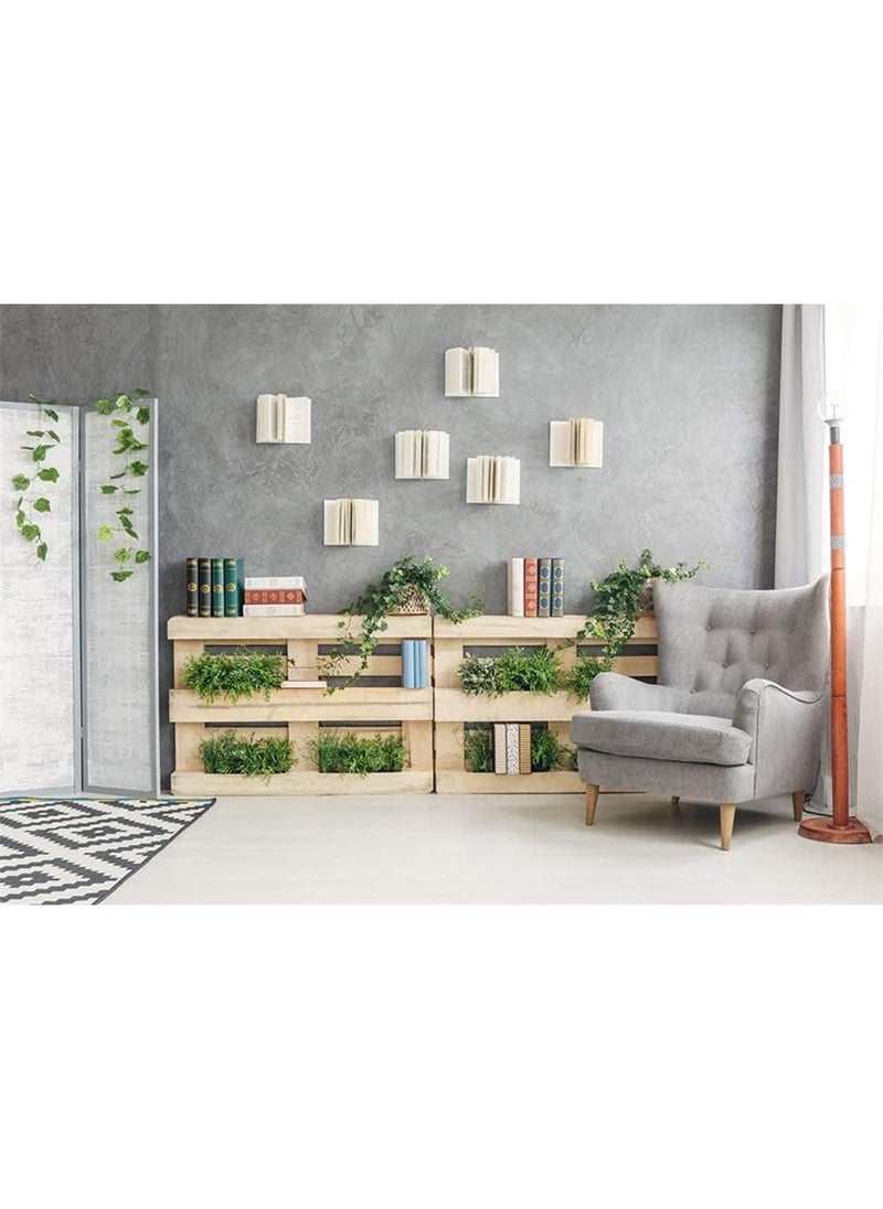YongFoto - YongFoto 8x65ft Interior Room Backdrop for Photography Wooden Bookshelf Green Plants Screen Armchair Grey Lounge Background Modern Home Banner Decor Live Video Portrait Photo Studio Props - Image 1