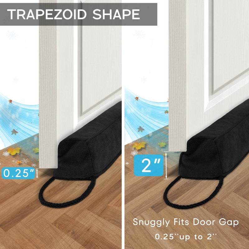 Comfyanno Door Draft Stopper Weighted Draft Stopper For Bottom Of Door 36 Inch Under Door Gap Cold Air Blocker Light Wind Noise Sound Guard - Fits 2'' Door Gap 2.2Lbs Black - Image 5