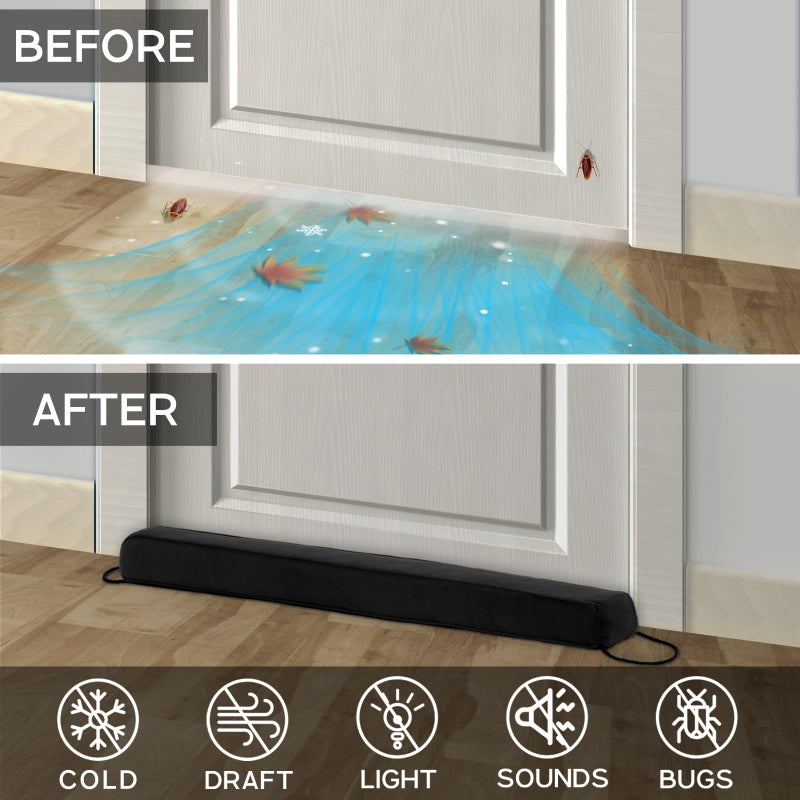 Comfyanno Door Draft Stopper Weighted Draft Stopper For Bottom Of Door 36 Inch Under Door Gap Cold Air Blocker Light Wind Noise Sound Guard - Fits 2'' Door Gap 2.2Lbs Black - Image 2