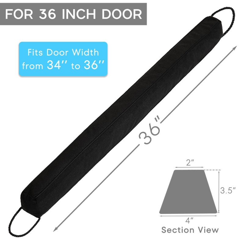 Comfyanno Door Draft Stopper Weighted Draft Stopper For Bottom Of Door 36 Inch Under Door Gap Cold Air Blocker Light Wind Noise Sound Guard - Fits 2'' Door Gap 2.2Lbs Black - Image 3