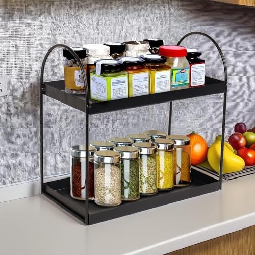Niyara Iron Metal Heavy Duty Stand 2-Tier multistorage/Multipurpose Standing Rack, Bathroom Countertop Storage Shelf Cosmetic Organizer Holder Kitchen Spice Rack, (Round Black) - Image 1