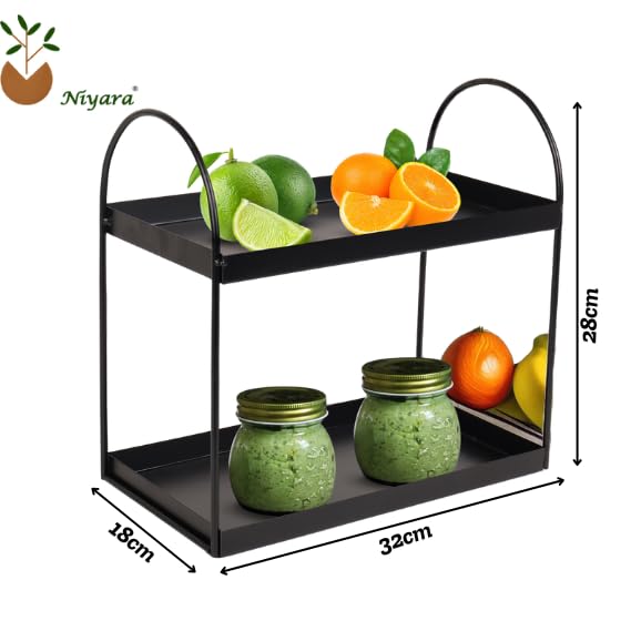Niyara Iron Metal Heavy Duty Stand 2-Tier multistorage/Multipurpose Standing Rack, Bathroom Countertop Storage Shelf Cosmetic Organizer Holder Kitchen Spice Rack, (Round Black) - Image 5