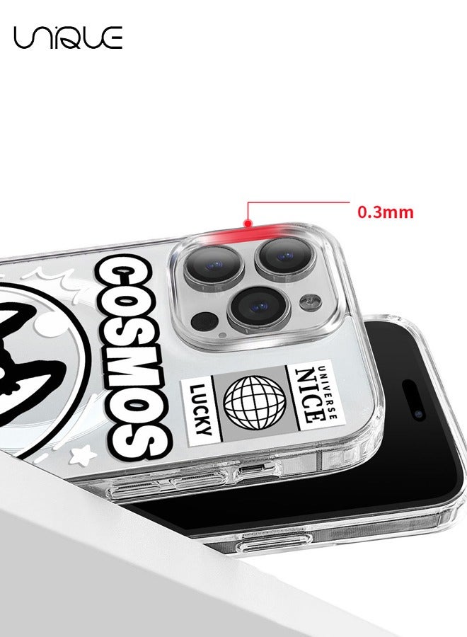 Unique Compatible with iPhone 15 Pro Max Case, MagSafe Compatible Case, Black & White Moon Graffiti Case, Astronaut Husky Pattern Case, TPU Drop Protection - Clear - Image 2