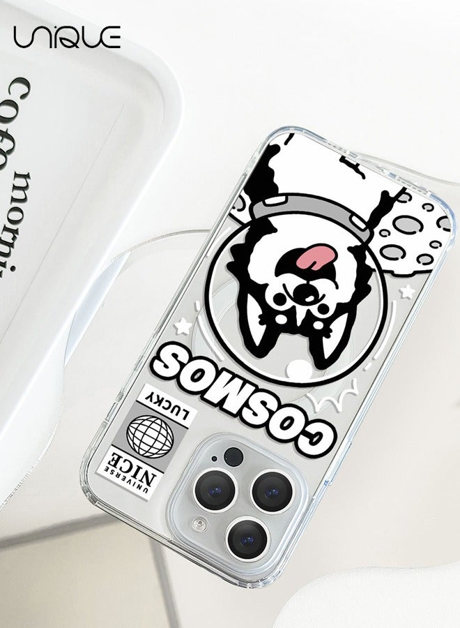 Unique Compatible with iPhone 15 Pro Max Case, MagSafe Compatible Case, Black & White Moon Graffiti Case, Astronaut Husky Pattern Case, TPU Drop Protection - Clear - Image 5
