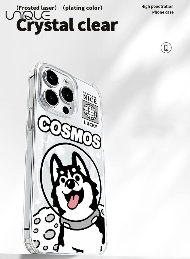 Unique Compatible with iPhone 15 Pro Max Case, MagSafe Compatible Case, Black & White Moon Graffiti Case, Astronaut Husky Pattern Case, TPU Drop Protection - Clear - Image 4