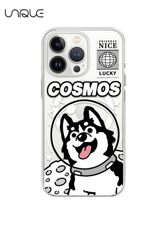 Unique Compatible with iPhone 15 Pro Max Case, MagSafe Compatible Case, Black & White Moon Graffiti Case, Astronaut Husky Pattern Case, TPU Drop Protection - Clear - Image 1