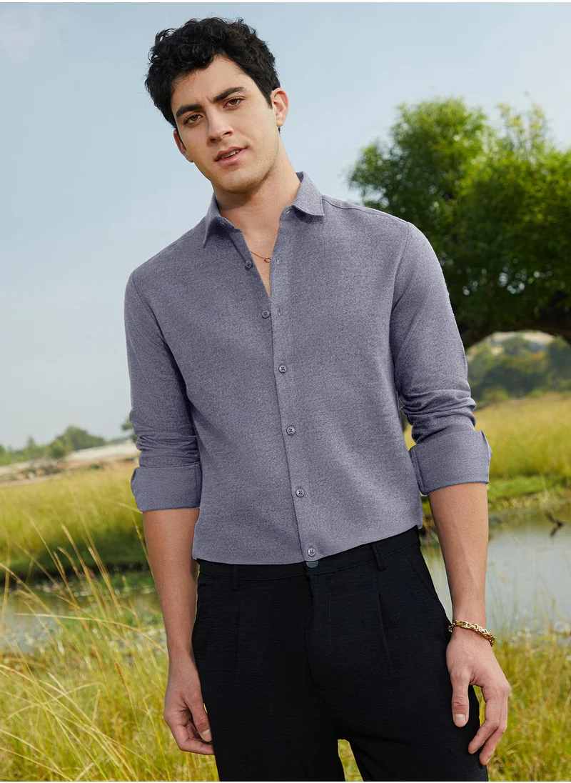 Campus Sutra Men's Aegean Blue Grainy Shirt