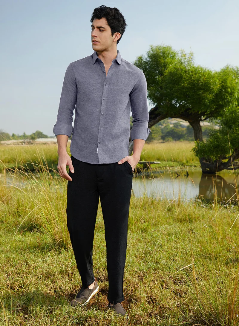 Campus Sutra Men's Aegean Blue Grainy Shirt