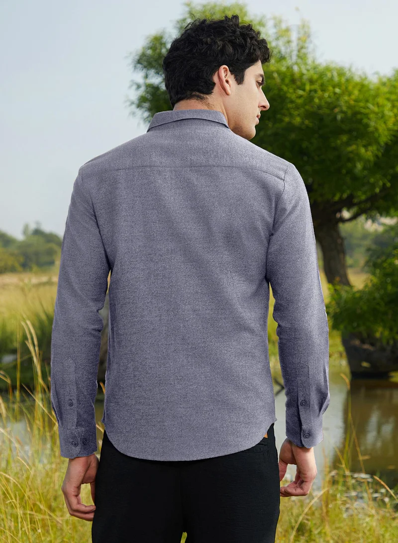 Campus Sutra Men's Aegean Blue Grainy Shirt