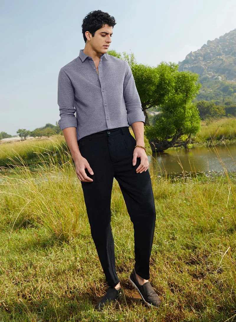 Campus Sutra Men's Aegean Blue Grainy Shirt