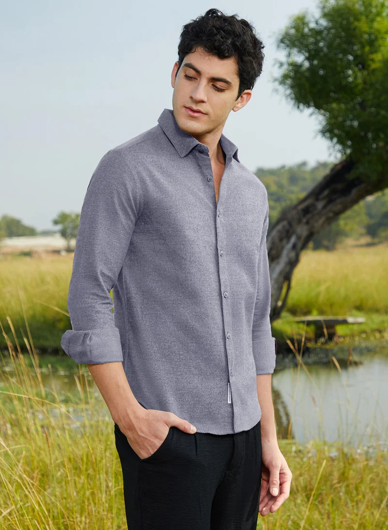 Campus Sutra Men's Aegean Blue Grainy Shirt