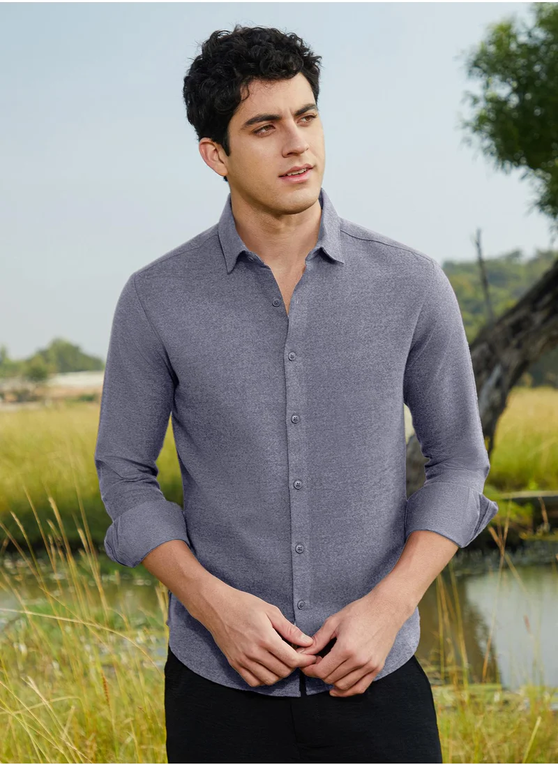 Campus Sutra Men's Aegean Blue Grainy Shirt