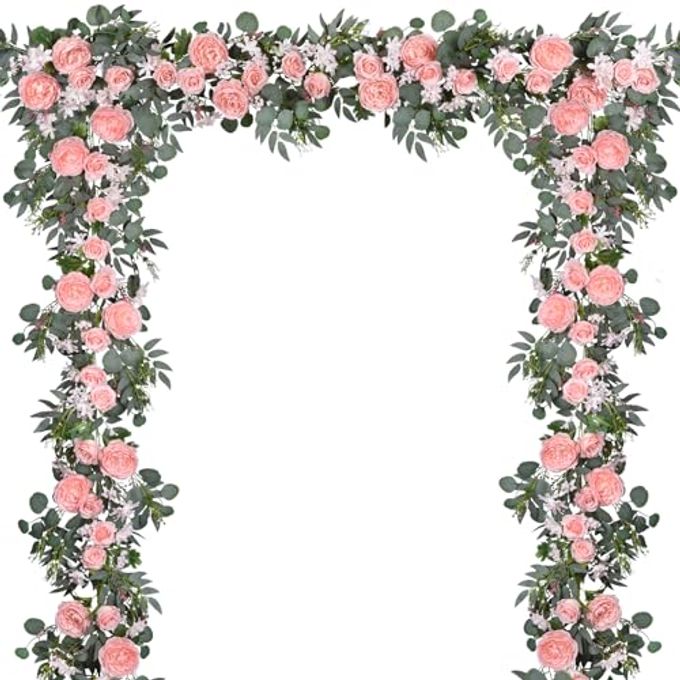 DearHouse 2Pcs Artificial Peony Flower Garland and Silk Peony Garland with Flowers and Eucalyptus for Wedding Party Table Decoration,6ft/Strand (Pink) - Image 4