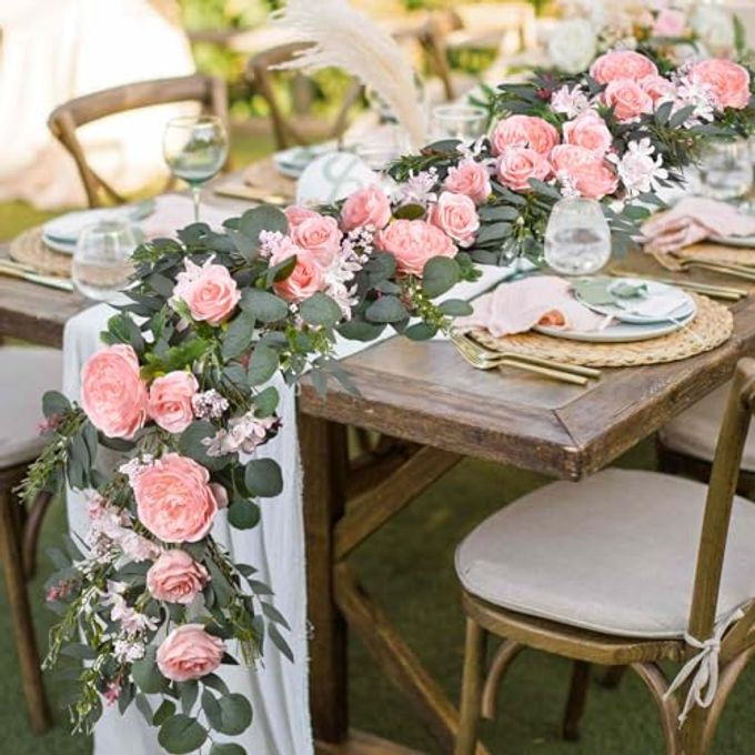 DearHouse 2Pcs Artificial Peony Flower Garland and Silk Peony Garland with Flowers and Eucalyptus for Wedding Party Table Decoration,6ft/Strand (Pink) - Image 3