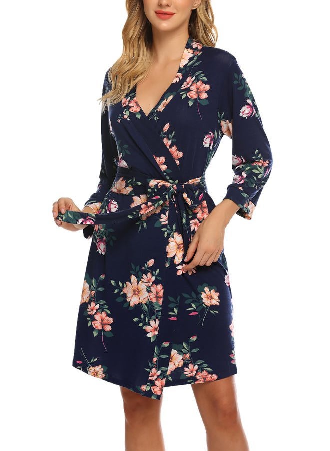 HOTOUCH Womens Bath Robes Lightweight Short Soft Robe Floral Print Knit Maternity Robes Cotton Sleepwear Navy Floral L - Image 1