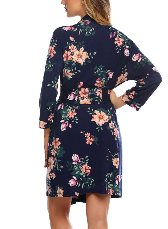 HOTOUCH Womens Bath Robes Lightweight Short Soft Robe Floral Print Knit Maternity Robes Cotton Sleepwear Navy Floral L - Image 4