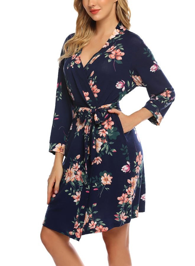 HOTOUCH Womens Bath Robes Lightweight Short Soft Robe Floral Print Knit Maternity Robes Cotton Sleepwear Navy Floral L - Image 2