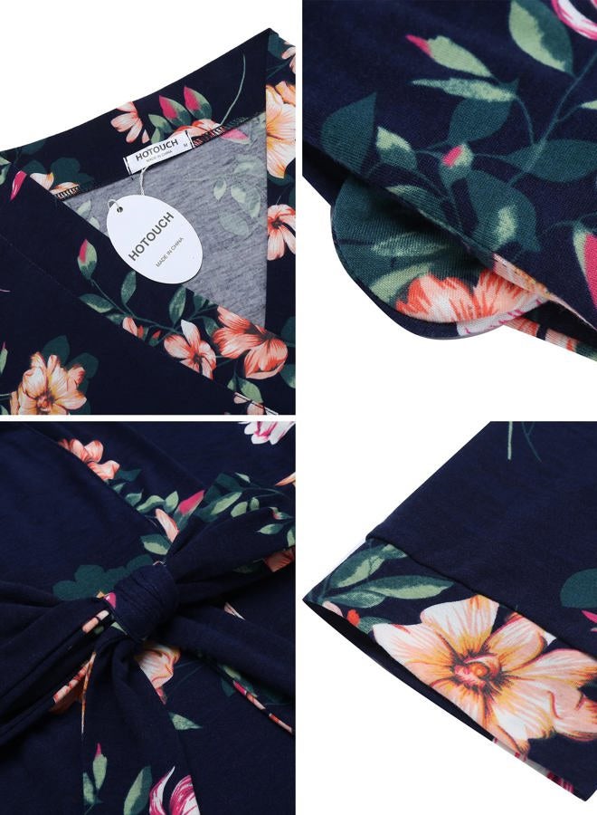 HOTOUCH Womens Bath Robes Lightweight Short Soft Robe Floral Print Knit Maternity Robes Cotton Sleepwear Navy Floral L - Image 5