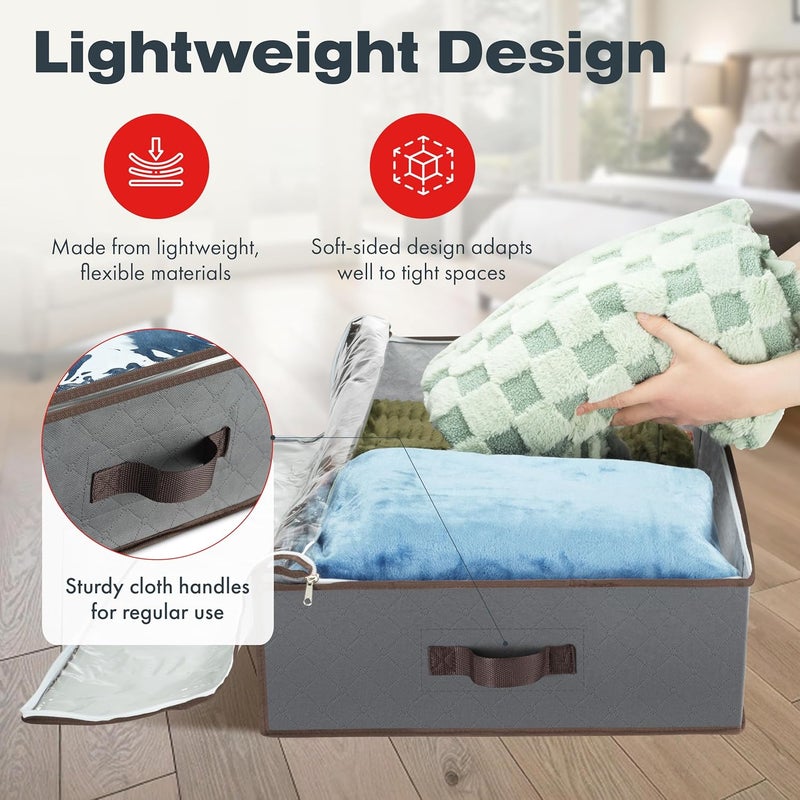 Masirs Underbed Storage Bags 4Pack  Foldable Under Bed Storage Organizer for Clothes Bedroom Blankets Comforter Pillows Linen Sheets Towels Sweaters Shoe Drawers Ideal College Dorm Storage Grey - Image 3