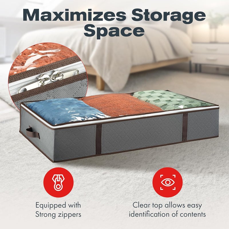 Masirs Underbed Storage Bags 4Pack  Foldable Under Bed Storage Organizer for Clothes Bedroom Blankets Comforter Pillows Linen Sheets Towels Sweaters Shoe Drawers Ideal College Dorm Storage Grey - Image 5